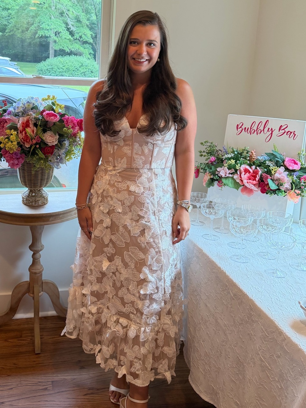 Dress the Population White Lace Floral Midi Dress